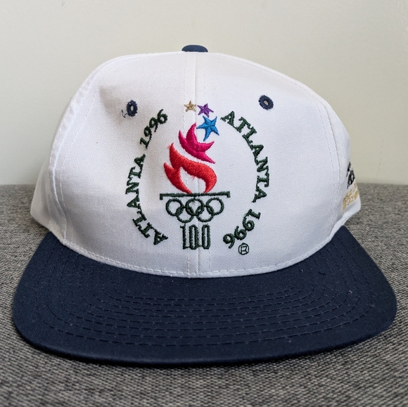 Starter 1996 Atlanta Olympics White Navy Blue Vintage Snapback Hat Cap - Picture 2 of 15